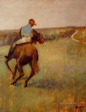 Jockey in blau auf einer Kastanie Pferd Edgar Degas Ölgemälde